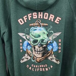 Offshore Surf Shop Carlsbad CA Hoodie Mens L Green Skull Octopus Pullover